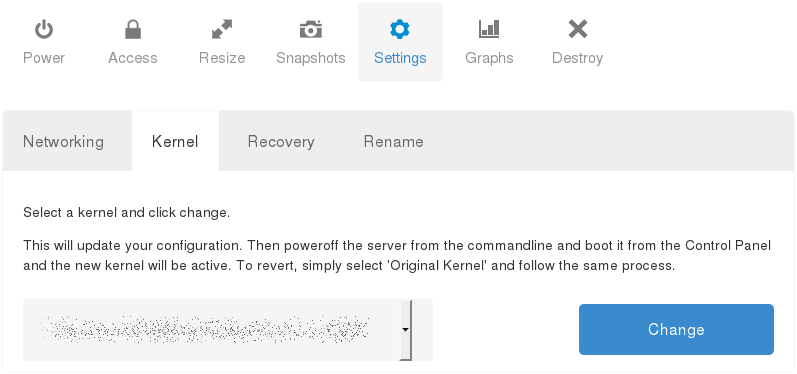 Control panel section for changing the kernel